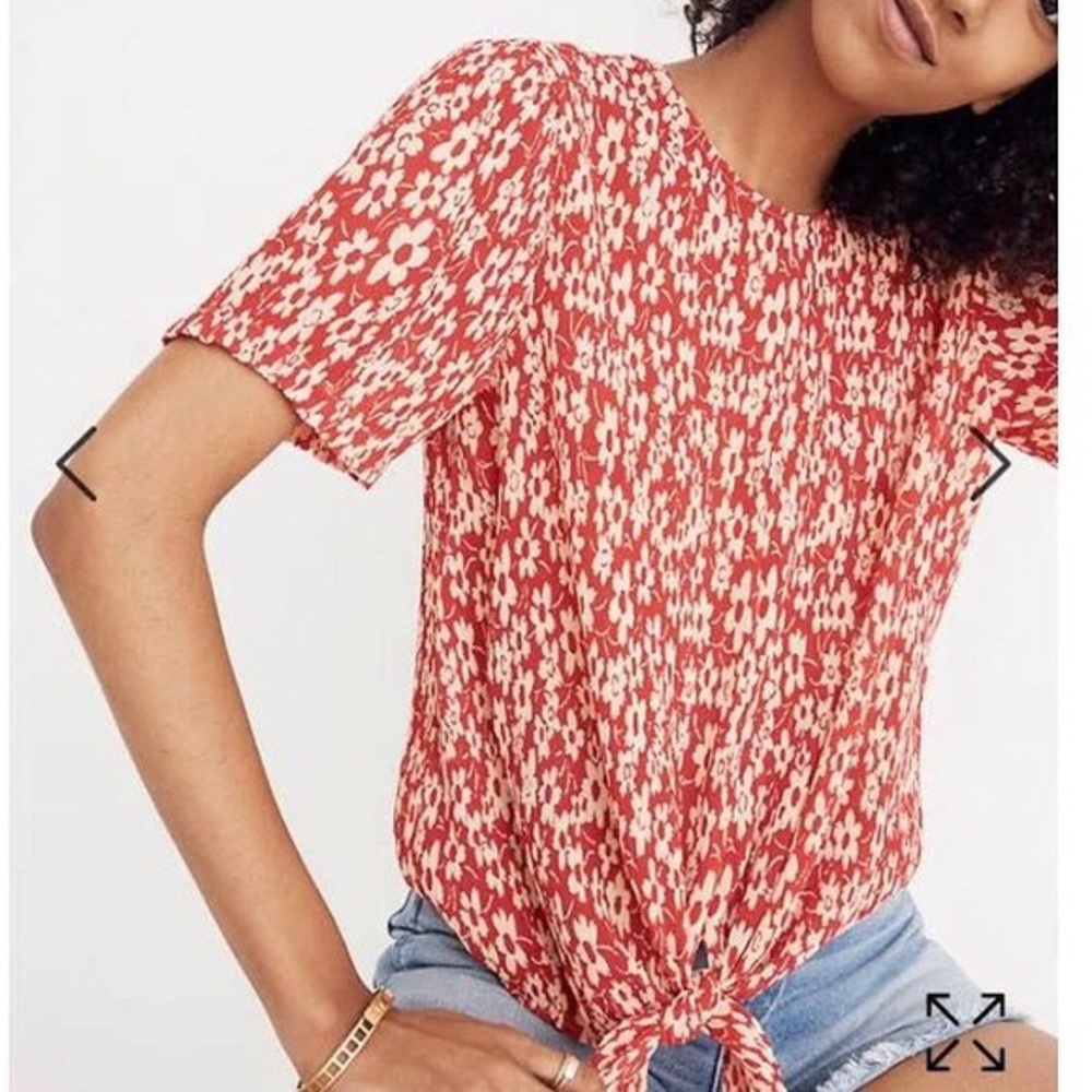 Madewell Red Floral Tie-Front Top